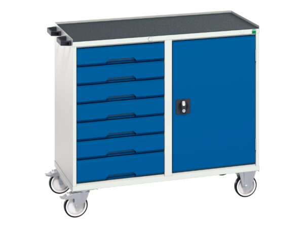 Mobile Cabinet with Drawers - Verso Maintenance Trolley with 7 Drawers, Door And Top Tray. WxDxH: 1050X550X965mm Ral 7035/5010 _SKU-16927128.11