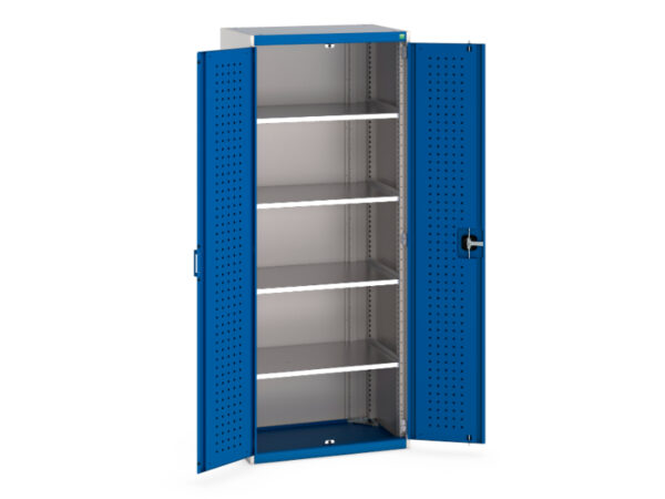 Cubio Cupboard with Perfo Doors And 4 Shelves. WxDxH: 800X525X2000mm Ral 7035/5010 _SKU-40012084.11V