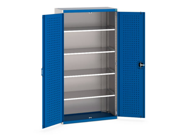 Cubio Cupboard with Perfo Doors And 4 Shelves - WxDxH: 1050X525X2000mm Ral 7035/5010 _SKU-40013053.11V