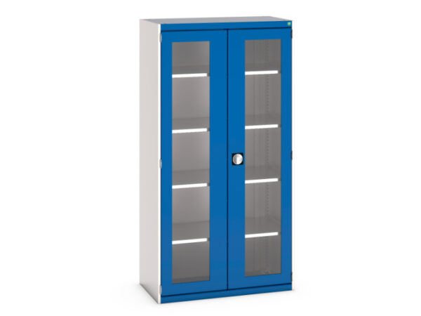 Workshop Storage Cupboard Windows - Cubio Cupboard with Window Doors And 4 Shelves. WxDxH: 1050X525X2000mm Ral 7035/5010 _SKU-40013064.11V