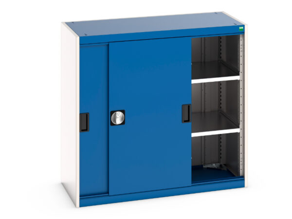 Cubio Cupboard with Sliding Doors And 2 Shelves. WxDxH: 1050X525X1000mm Ral 7035/5010 _SKU-40013068.11V