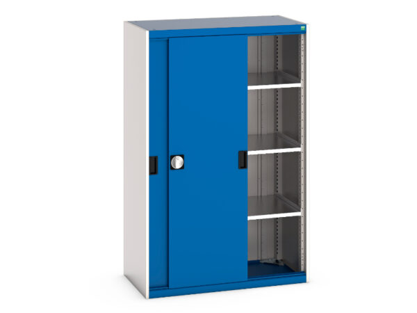 Industrial Drawer Cabinet Storage with Sliding Doors - Cubio Cupboard with Sliding Doors And 3 Shelves. WxDxH: 1050X525X1600mm Ral 7035/5010 _SKU-40013072.11V
