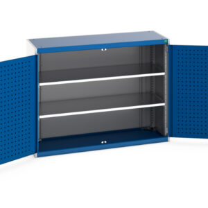 Cubio Cupboard with Perfo Doors And 2 Shelves. WxDxH: 1300X525X1000mm Ral 7035/5010 _SKU-40014047.11V