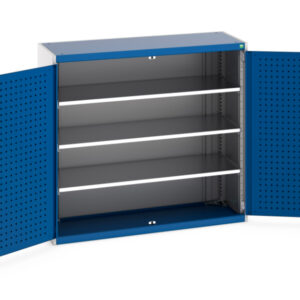 Cubio Cupboard with Perfo Doors And 3 Shelves. WxDxH: 1300X525X1200mm Ral 7035/5010 _SKU-40014048.11V