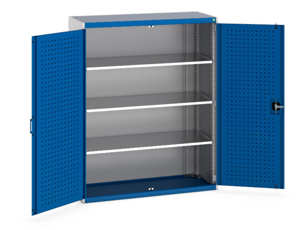 Cubio Cupboard with Perfo Doors And 3 Shelves. WxDxH: 1300X525X1600mm Ral 7035/5010 _SKU-40014050.11V