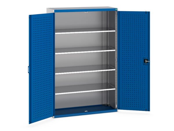 Steel Industrial Cupboard Wth Tool Pegboard - Cubio Cupboard with Perfo Doors And 4 Shelves. WxDxH: 1300X525X2000mm Ral 7035/5010 _SKU-40014053.11V