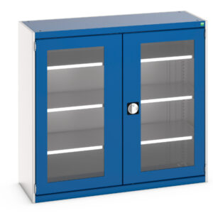 Commercial Drawer Cabinet Storage - Cubio Cupboard with Window Doors And 3 Shelves. WxDxH: 1300X525X1200mm Ral 7035/5010 _SKU-40014056.11V
