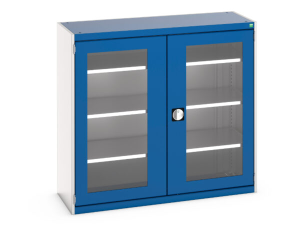 Commercial Drawer Cabinet Storage - Cubio Cupboard with Window Doors And 3 Shelves. WxDxH: 1300X525X1200mm Ral 7035/5010 _SKU-40014056.11V