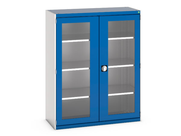Commercial Storage Cupboard with Windows - Cubio Cupboard with Window Doors And 3 Shelves. WxDxH: 1300X525X1600mm Ral 7035/5010 _SKU-40014057.11V