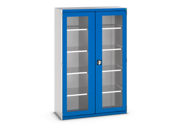 Heavy Duty Cupboard with Windows - Cubio Cupboard with Window Doors And 4 Shelves. WxDxH: 1300X525X2000mm Ral 7035/5010 _SKU-40014058.11V