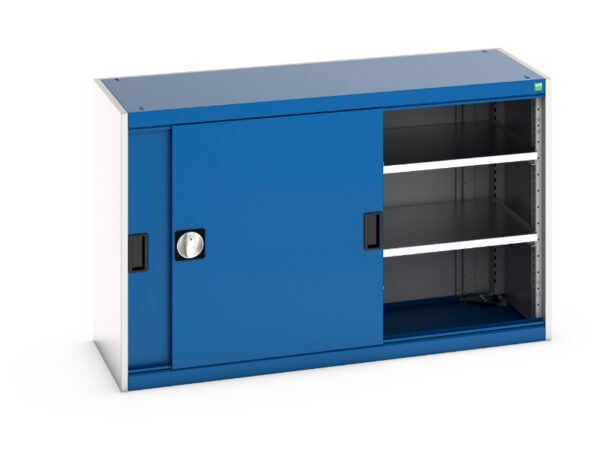 Cubio Cupboard with Sliding Doors And 2 Shelves. WxDxH: 1300X525X800mm Ral 7035/5010 _SKU-40014059.11V