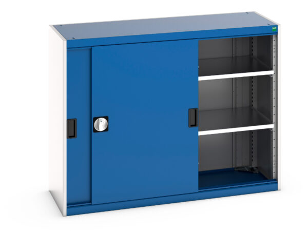 Cubio Cupboard with Sliding Doors And 2 Shelves. WxDxH: 1300X525X1000mm Ral 7035/5010 _SKU-40014060.11V