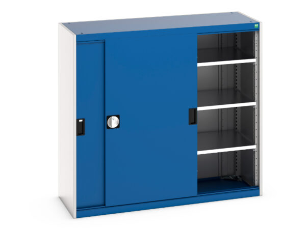 Workshop Cupboard Sliding Doors - Cubio Cupboard with Sliding Doors And 3 Shelves. WxDxH: 1300X525X2000mm Ral 7035/5010 _SKU-40014061.11V