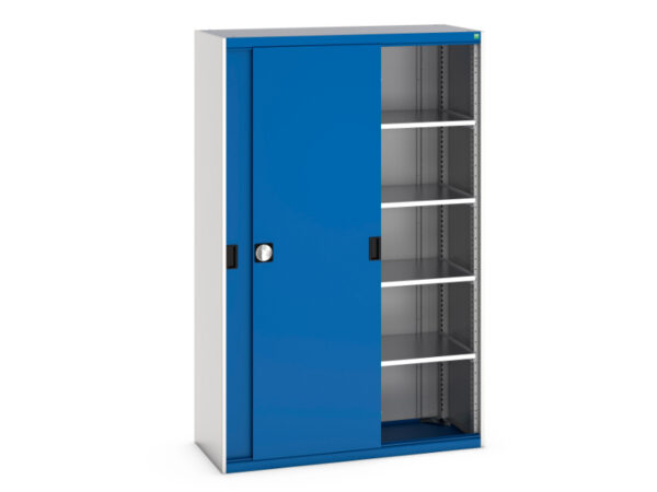 Heavy Duty 4 Shelf Cupboard - Cubio Cupboard with Sliding Doors And 4 Shelves. WxDxH: 1300X525X2000mm Ral 7035/5010 _SKU-40014063.11V