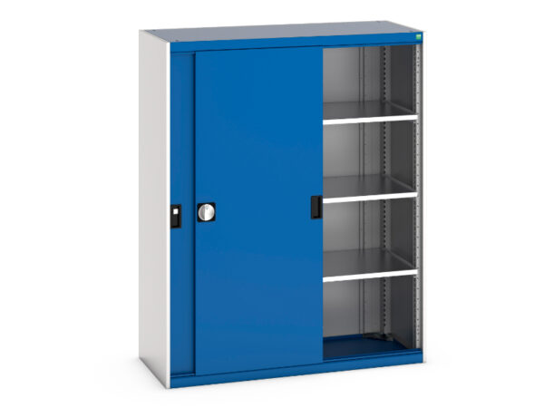 Metal Cupboard with Sliding Doors - Cubio Cupboard with Sliding Doors And 3 Shelves. WxDxH: 1300X525X1600mm Ral 7035/5010 _SKU-40014064.11V