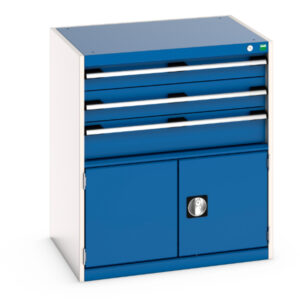 3 Drawer Industrial Cabinet with Door - Door Cabinet with 3 Drawers / Door. WxDxH: 800X650X900mm Ral 7035/5010 _SKU-40020033.11V