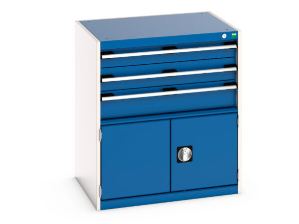 3 Drawer Industrial Cabinet with Door - Door Cabinet with 3 Drawers / Door. WxDxH: 800X650X900mm Ral 7035/5010 _SKU-40020033.11V