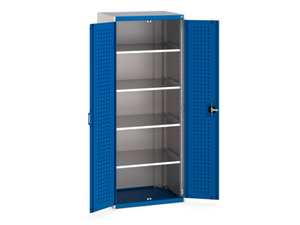 4 Shelve Industrial Metal Cabinet - Cubio Cupboard with Perfo Doors And 4 Shelves. WxDxH: 800X650X2000mm Ral 7035/5010 _SKU-40020117.11V