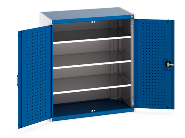 Cubio Cupboard with Perfo Doors And 3 Shelves. WxDxH: 1050X650X1200mm Ral 7035/5010 _SKU-40021096.11V