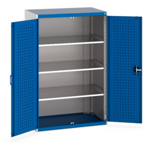 Cubio Cupboard with Perfo Doors And 3 Shelves. WxDxH: 1050X650X1600mm Ral 7035/5010 _SKU-40021098.11V