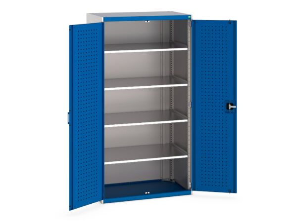 Industrial Metal Cabinet Pegboard Perfo Doors - Cubio Cupboard with Perfo Doors And 4 Shelves. WxDxH: 1050X650X2000mm Ral 7035/5010 _SKU-40021101.11V