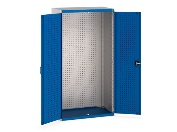 Metal Workshop Cupboards - Cubio Cupboard with Perfo Doors, Full Perfo Backpanel. WxDxH: 1050X650X2000mm Ral 7035/5010 _SKU-40021102.11V