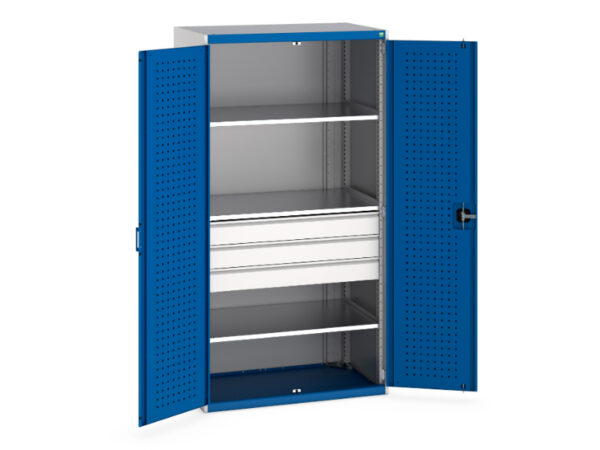 Bott Workplace Cubio Cupboard - with Perfo Doors And 3 Drawers, 3 Shelves. WxDxH: 1050X650X2000mm Ral 7035/5010 _SKU-40021109.11V