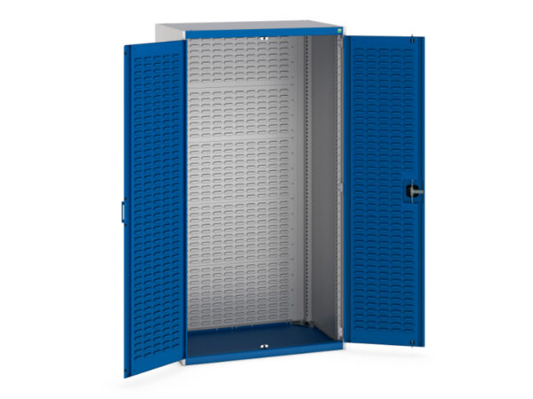 Workplace Cupboards - Cubio Cupboard with Louvre Doors, Full Louvre Backpanel. WxDxH: 1050X650X2000mm Ral 7035/5010 _SKU-40021128.11V