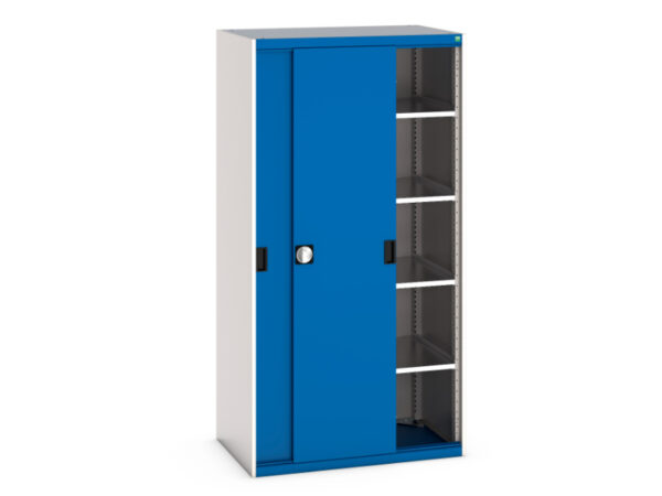 Metal Storage Cupboard with Sliding Doors - Cubio Cupboard with Sliding Doors, And 4 Shelves. WxDxH: 1050X650X2000mm Ral 7035/5010 _SKU-40021141.11V