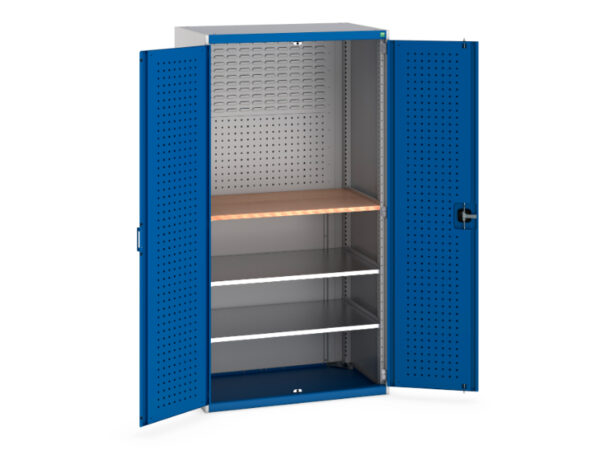 Bott Tool Storage - Cubio Cupboard Perfo Doors Mini Workshop, 2 Shelves. WxDxH: 1050X650X2000mm Ral 7035/5010 _SKU-40021163.11V