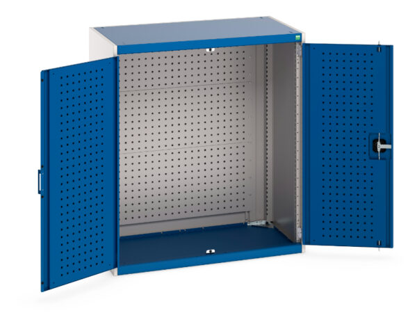 Metal Drawer Cabinet Storage - Cubio Cupboard with Perfo Doors, Full Perfo Backpanel. WxDxH: 1050X650X1200mm Ral 7035/5010 _SKU-40021197.11V