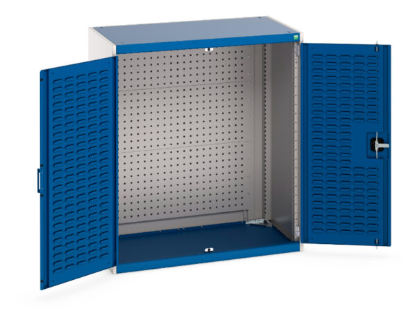 Heavy Duty Steel Cabinet - Cubio Cupboard with Louvre Doors, Full Perfo Backpanel. WxDxH: 1050X650X1200mm Ral 7035/5010 _SKU-40021198.11V