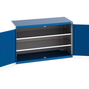 Cubio Cupboard with Perfo Doors And 2 Shelves. WxDxH: 1300X650X800mm Ral 7035/5010 _SKU-40022046.11V