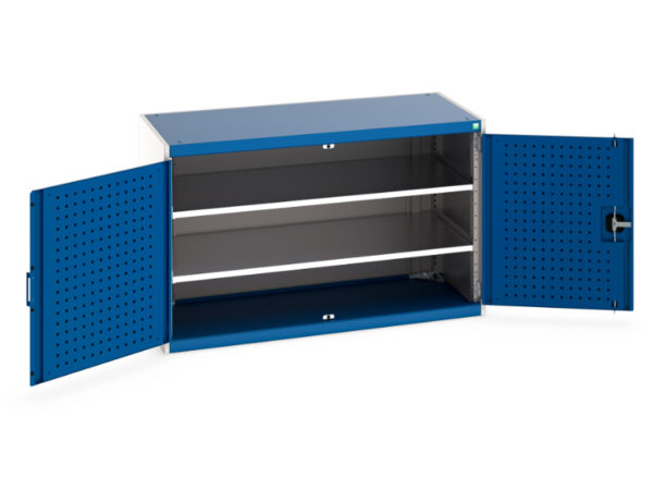 Cubio Cupboard with Perfo Doors And 2 Shelves. WxDxH: 1300X650X800mm Ral 7035/5010 _SKU-40022046.11V