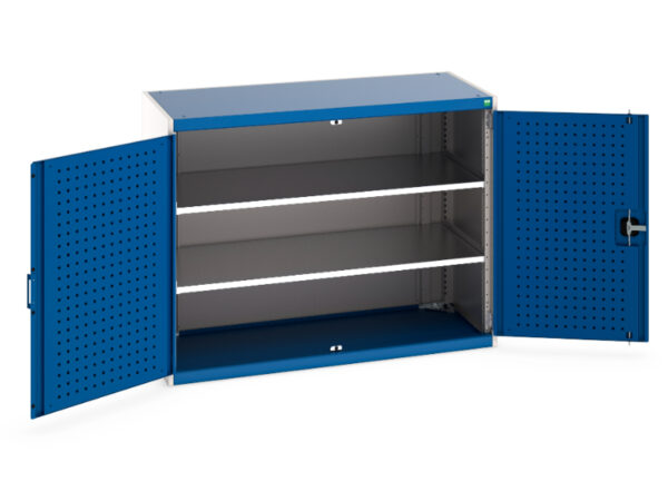 Cubio Cupboard with Perfo Doors And 2 Shelves. WxDxH: 1300X650X1000mm Ral 7035/5010 _SKU-40022047.11V