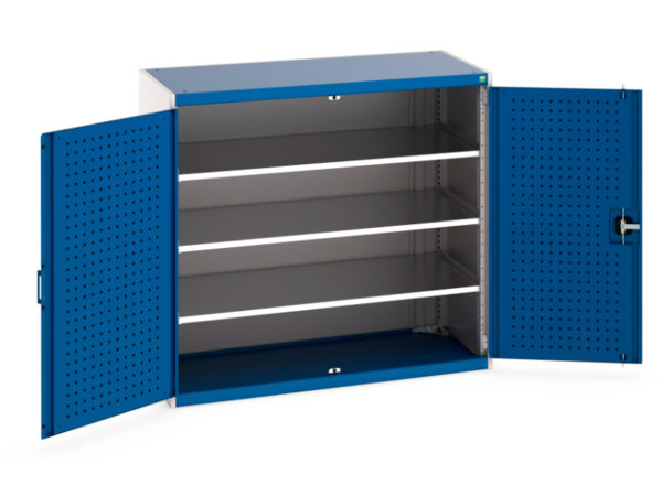 Cubio Cupboard with Perfo Doors And 3 Shelves. WxDxH: 1300X650X1200mm Ral 7035/5010 _SKU-40022048.11V
