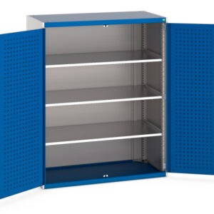 3 Shelve Industrial Metal Cabinet - Cubio Cupboard with Perfo Doors And 3 Shelves. WxDxH: 1300X650X1600mm Ral 7035/5010 _SKU-40022050.11V
