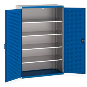 Workshop Storage Cupboard with Perfo Doors - Cubio Cupboard with Perfo Doors And 4 Shelves. WxDxH: 1300X650X2000mm Ral 7035/5010 _SKU-40022053.11V