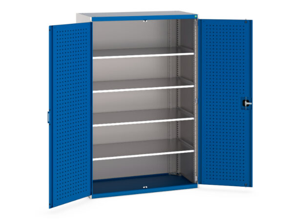 Workshop Storage Cupboard with Perfo Doors - Cubio Cupboard with Perfo Doors And 4 Shelves. WxDxH: 1300X650X2000mm Ral 7035/5010 _SKU-40022053.11V