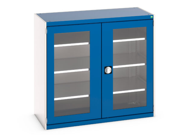 Industrial Drawer Cabinet Storage with Windows - Cubio Cupboard with Window Doors And 3 Shelves. WxDxH: 1300X650X1200mm Ral 7035/5010 _SKU-40022058.11V