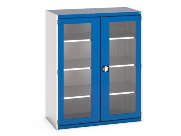 Window Door Steel Cupboard - Cubio Cupboard with Window Doors And 3 Shelves. WxDxH: 1300X650X1600mm Ral 7035/5010 _SKU-40022059.11V