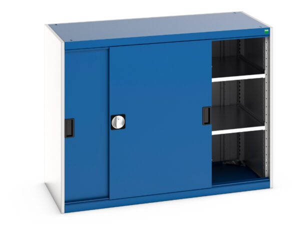 Industrial Metal Cabinet Sliding Doors - Cubio Cupboard with Sliding Doors And 2 Shelves. WxDxH: 1300X650X1000mm Ral 7035/5010 _SKU-40022062.11V