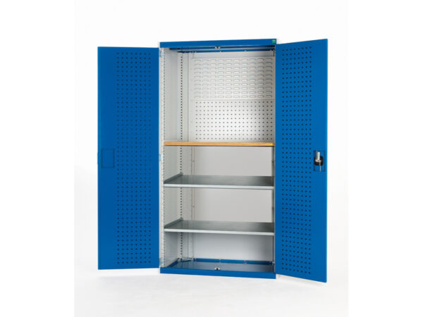 Workshop Cabinet - Cubio Cupboard Perfo Doors Mini Workshop, 2 Shelves. WxDxH: 1300X650X2000mm Ral 7035/5010 _SKU-40022090.11V