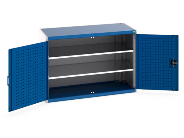 Cubio Cupboard with Perfo Doors And 2 Shelves. WxDxH: 1300X650X900mm Ral 7035/5010 _SKU-40022102.11V