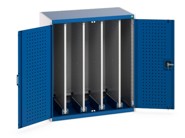 Cupboard Sliding Tool Peg Boards - Cubio Cupboard Perfo Doors, 4X Sliding Perfo Panels. WxDxH: 1050X650X1200mm Ral 7035/5010 _SKU-40301005.11V