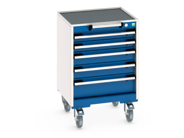 Heavy Duty Mobile Drawer Cabinet - Cubio Mobile Cabinet with 5 Drawers And Top Tray / Mat. WxDxH: 525X525X785mm Ral 7035/5010 _SKU-40402011.11V