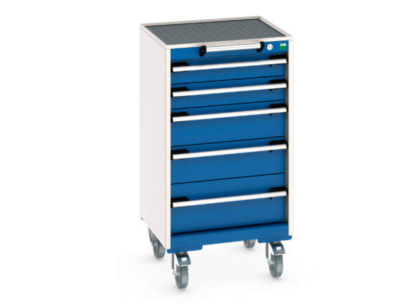 Drawer Mobile Steel Cabinet - Cubio Mobile Cabinet with 5 Drawers And Top Tray / Mat. WxDxH: 525X525X985mm Ral 7035/5010 _SKU-40402019.11V