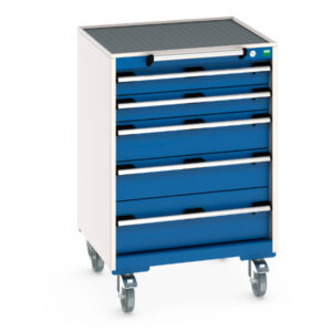 Cubio Portable Drawer Cabinet Storage - Cubio Mobile Cabinet with 5 Drawers And Top Tray / Mat. WxDxH: 650X650X985mm Ral 7035/5010 _SKU-40402033.11V