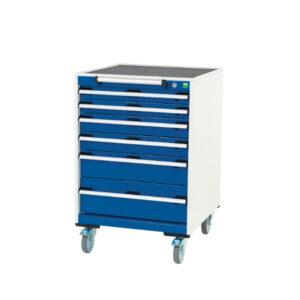 Mechanics Tool Cart Trolley Work Station - Cubio Mobile Cabinet with 6 Drawers And Top Tray / Mat. WxDxH: 650X650X985mm Ral 7035/5010 _SKU-40402035.11V