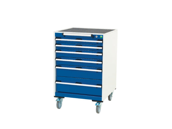 Mechanics Tool Cart Trolley Work Station - Cubio Mobile Cabinet with 6 Drawers And Top Tray / Mat. WxDxH: 650X650X985mm Ral 7035/5010 _SKU-40402035.11V